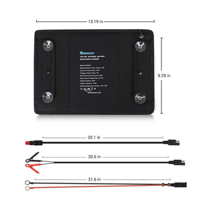 Renogy 10W Solar Trickle Charger Portable Battery Maintainer with Lighter Plug/Alligator Clips/Battery Cables for Car Boat Marine Motorcycles Truck