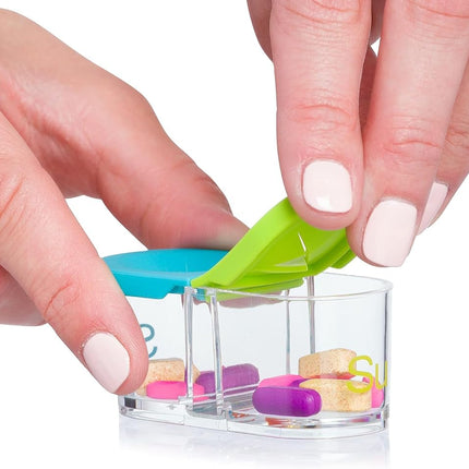 Sagely Smart Xl Weekly Pill Organizer - Sleek Am/Pm Twice A Day Pill Box With Free Smartphone Reminder App And 7 Day Travel Containers (Large Enough To Fit Fish Oil And Vitamin D) (Blue/Green)
