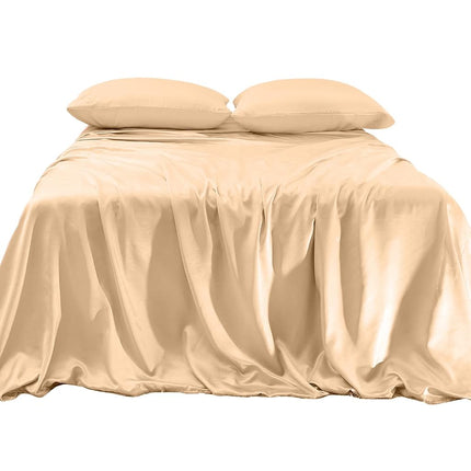 Elegant Comfort Luxurious 4-Piece Silky Satin Sheet Set, Skin and Hair Friendly, Wrinkle, Fade, Stain Resistant with Deep Pockets Fitted Sheet, Cooling Soft Satin Sheet Set, Twin, Champaign