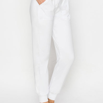 ALWAYS Women Jogger Sweatpants - Super Soft Stretch Lightweight Drawstrings Pants with Pork Chop Pockets, White, XXL