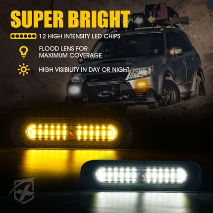 [Upgrade] Xprite Amber/White 12 LED Surface Mount Strobe Lights Kit, Grill Grille Side Marker Light Cornering Flashing Emergency Warning Light Assemblies for Trucks Vehicles ATV RV Cars Van 8PCS