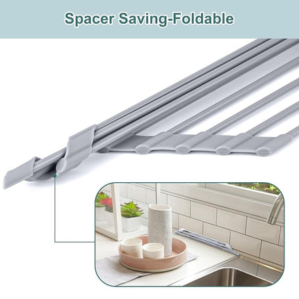 MERRYBOX Triangle Roll Up Dish Drying Rack Over The Sink, 2025 Anti-Rust Sink Drying Rack with Full Silicone Wrapped for Top of Corner, Anti-Slip Organizer for Kitchen