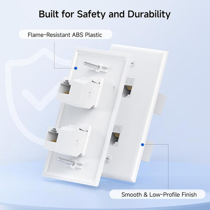 Cable Matters 2-Pack 2-Port Keystone Jack Wall Plate with Cat 6 Insert in White