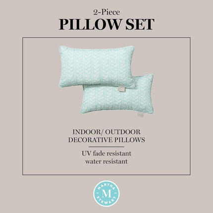 MARTHA STEWART Vineyard Vines Indoor Outdoor Decorative Pillow 2-Pack Set, UV Fade Resistant, Water Repellent, Printed Garden Design, 18"x18", Aqua Blue