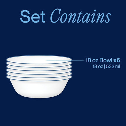 Corelle 6-Piece 18oz Round Bowls, Vitrelle Triple Layer Glass, Perfect for Soup, Cereal and Snacks, Lightweight, Chip and Scratch Resistant, Microwave and Dishwasher Safe, Botanical Stripes