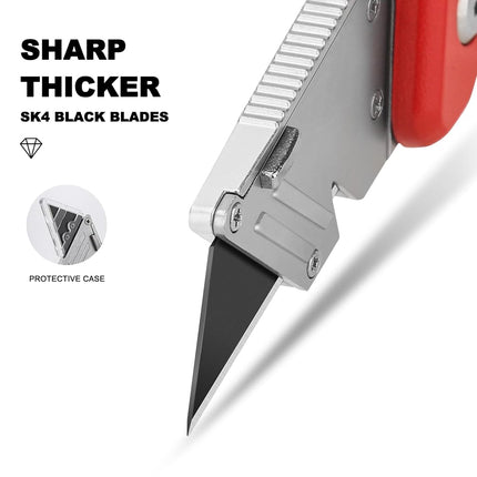 HAUTMEC Folding Utility Knife with Stronger Metal Body Sharper SK4 Black Blades and 2 Extra Blades and Screwdrivers HT0294