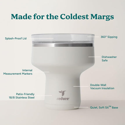 Reduce Saltini 16 oz Cocktail Tumbler - Insulated Margarita Tumbler with Lid - Keeps Drinks Cold for 10 Hours - 360 Sippable Martini Glass Alternative - Shatterproof, Perfect for Parties - Unbleached