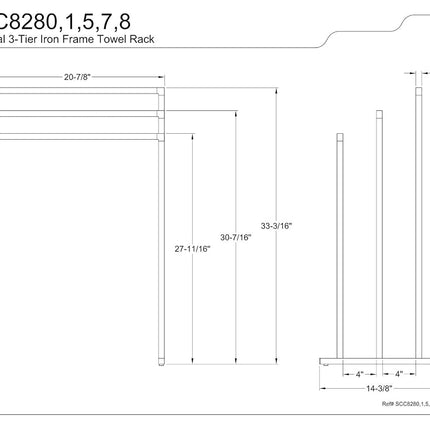 KINGSTON BRASS SCC8288 Toallero de pedestal de 3 niveles con construcción de acero, níquel satinado