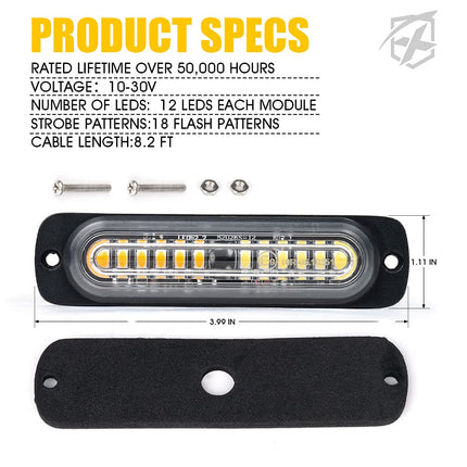 Xprite White Amber 12 LED Emergency Strobe Lights Kit Surface Flush Mount Side Marker Grill Grille Hazard Warning Flashing Light Head for Off-Road Vehicles ATV Trucks Cars - 8PCS
