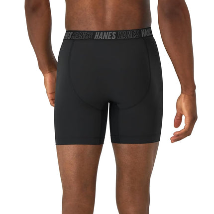 Hanes Men's Moves Performance Boxer Brief, Total Support Pouch, Regular/Trunk/Long Leg, 3-Pack, 6", Black, S (Pack of 3)