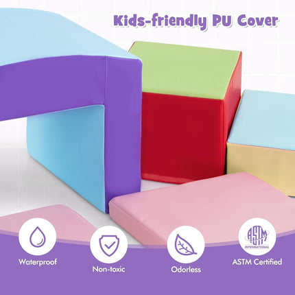 OLAKIDS Climbing Toys for Toddlers, 6 Piece Indoor Baby Foam Blocks Soft Play Set with PU Leather, Kids Climb and Crawl Sliding Activity Structure Gym Playground Climber