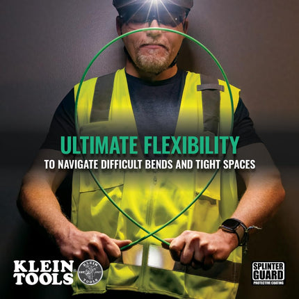 Klein Tools 50159 15-Foot Hi-Flex Glow Fish Rod Set, (3) 5/32-Inch Fiberglass, Adapter, Bullet Nose, Attachments, Splinter Guard Coating