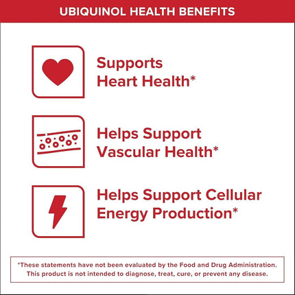 Qunol Mega Ubiquinol 100mg CoQ10, Superior Absorption, Patented Water and Fat Soluble Natural Supplement Form of Coenzyme Q10, Antioxidant for Heart Health, 100 Count Softgels.
