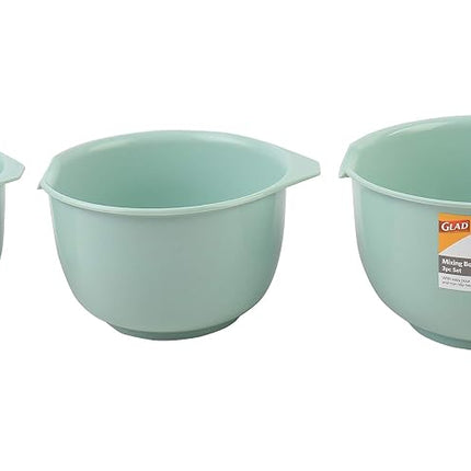Saladiers Glad avec bec verseur, lot de 3 | Conception gigogne pour un gain de place | Antidérapants, sans BPA, en plastique lavable au lave-vaisselle | Accessoires de cuisine et de pâtisserie, vert sauge