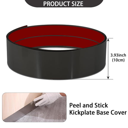 Stainless Steel Kick Plate, Peel and Stick Kickplate Base Cover, Baseboard Molding Trim for Wall, Door, Kitchen Cupboard, Dishwasher Toe - Anti-Scratch Protection (3m x 10cm, Shiny Black)