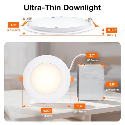 SYLVANIA 4" Slim Microdisk Downlight, 10W, 5 CCT Select (2700K - 5000K), 700 LMS, 90 CRI, Dimmable, Wet-Rated, White - 6 Pack (61189)