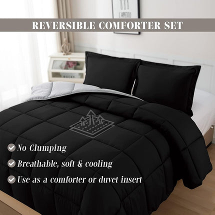 Elegant Comfort 3-Piece Reversible Comforter Set, All Season Cozy, Soft Down Alternative, Quilted - Box Stitched - Duvet Insert with 4 Corner Tabs, Comforter with Shams, Queen, Black/Silver