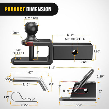 Nilight 3 in 1 ATV UTV Multi Hitch Mount with 2 Inch Receiver 1-7/8 inch Ball Hitch Rated 2000 LBS Winch Strap Loop Rated 5000 LBS