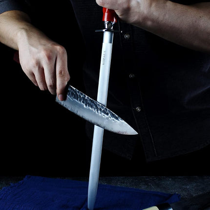 Kopala Efficient 12 InchES Round Honing Steel Magnetized High Hardness Sharpening Rod Knife Sharpener Steel for Kitchen Knives, Honing Rod with Gift Box