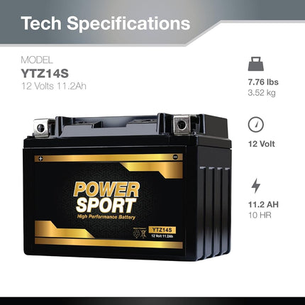 ExpertPower ETZ14S Powersport Replacement Battery (12v11.2AH YTZ14S 12V 11.2Ah)
