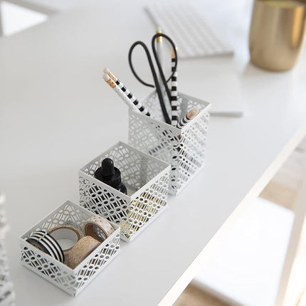 BLU MONACO White Desk Organizer Set for Women – 6-Piece Interlocking Office Supplies Set, Pen Cup, 3 Accessory Trays & 2 Letter Trays, White Paper Tray Holder