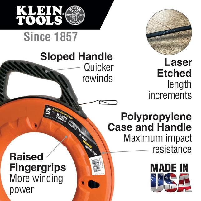 3mm Wide Steel Fish Tape 19m, Klein Tools 56002