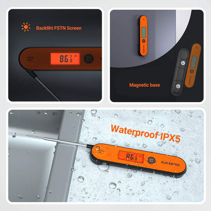 Thermomètre à viande numérique à lecture instantanée Inkbird IHT-1P, étanche et rechargeable avec fonction de calibration, aimant et rétroéclairage pour la cuisson, le grill, le fumoir et la cuisine (pour la dinde notamment)