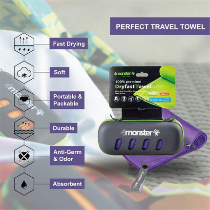 Toalla de viaje de microfibra 4Monster, toalla de camping, toalla de gimnasio, toalla de senderismo, de secado rápido y súper absorbente con estuche de viaje