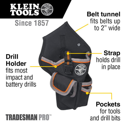 Klein Tools 5183 Tool Bag, Tradesman Pro Drill Pouch Made of 1680d Ballistic Weave, Drill Holster with Pockets for Tools and Drill Bits