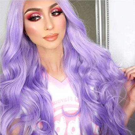 Lilac Purple Lace Front Wigs for Women Soft Wavy Lavender Purple Hair Wig with Natural Hairline Realistic Mix Color Long Purple