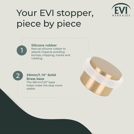 EVI Herrajes | Adhesive Golden Door Stop | White Rubber | No Screws |