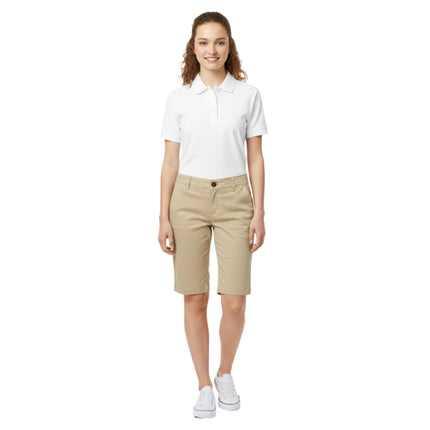 French Toast Women's Adjustable Waist Stretch Twill Bermuda Short, Khaki Beige, 2