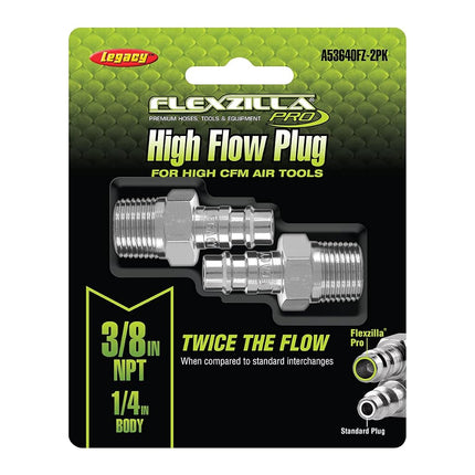 Flexzilla Pro Enchufe de alto flujo (Paquete de 2), cuerpo de 1/4", MNPT de 3/8" - A53640FZ-2PK