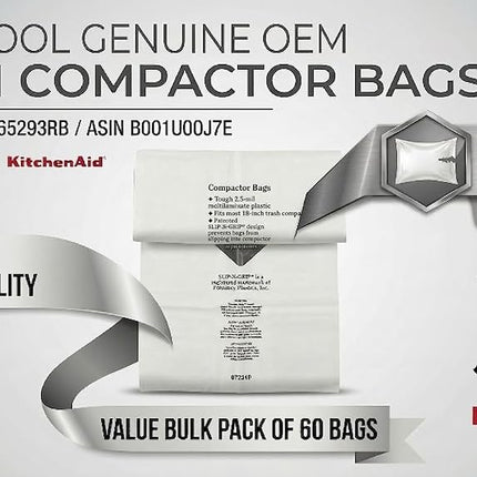 Whirlpool W10165293RB Genuine OEM 60 Pack-Plastic Compactor Bags-18" Models – 1394369, 4178058, 4318932, 4318933, 4318935, 4318937, 4318939, AH1964576, EA1964576, PS1964576