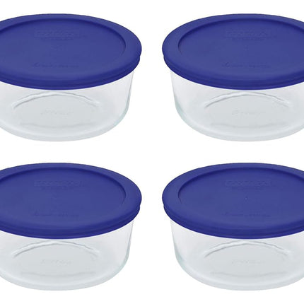 Pyrex Storage 4 Cup Round Dish, Clear with Blue Li