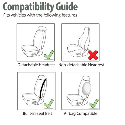 FH GROUP Three Row Full Set - 7 Seater All Purpose Flat Cloth Built-in Seat Belt Car Seat Cover- Universal Fit for Cars Trucks and SUVs Gray/Black