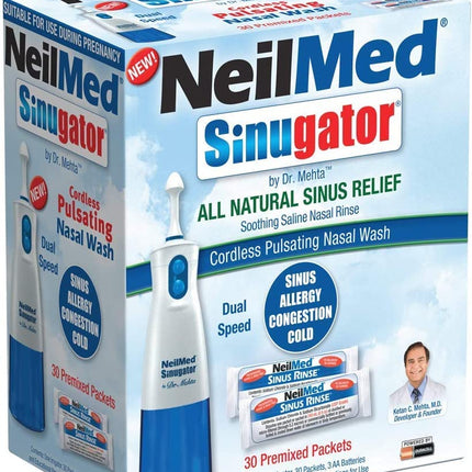 NeilMed Sinugator Cordless Pulsating Nasal Wash with 30 Premixed Packets