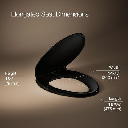 Kohler 75796-RL-7 Cachet Nightlight Readylatch Quiet-Close Elongated Toilet Seat, Black Black