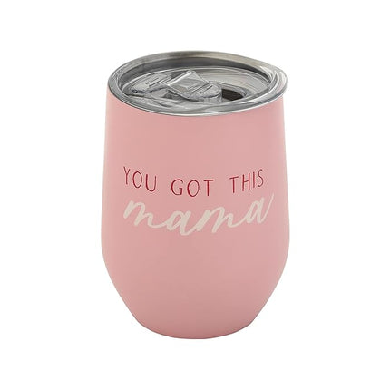 Pearhead “You Got This Mama” Wine Tumbler for Mom, 12 oz Insulated Stainless Steel Tumbler with Lid, Travel Coffee Mug for Women, Mother’s Day Gift, New Mom Gift, Stemless Wine Cup