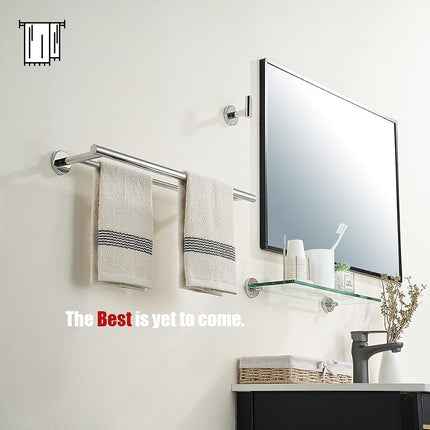 JQK Double Towel Bar Chrome, 20.5 Inch 304 Stainless Steel Thicken 0.8mm Towel Rack Bathroom, Towel Holder Polished Steel Wall Mount, Useable Length 18 Inch, TB100L18-CH