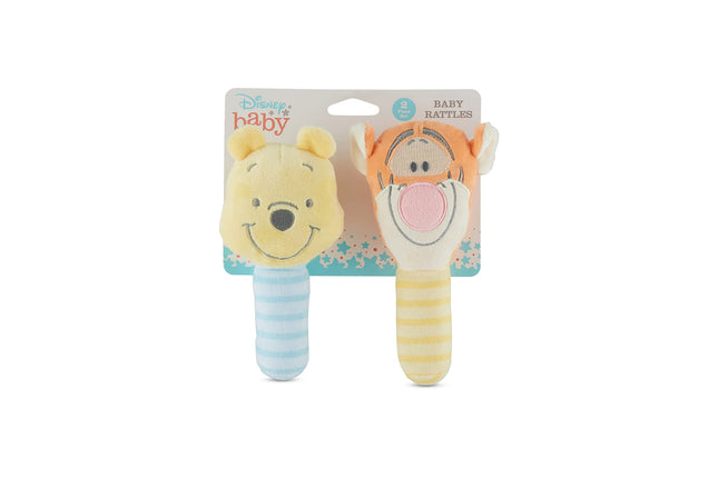 Disney Winnie The Pooh and Tigger Assorted Plush Lovie Rattle Set Pack of 2 - Soft and Cuddly Plush Material, Built-in Rattle for Sensory Stimulation,Vibrant Colors and Intricate Details