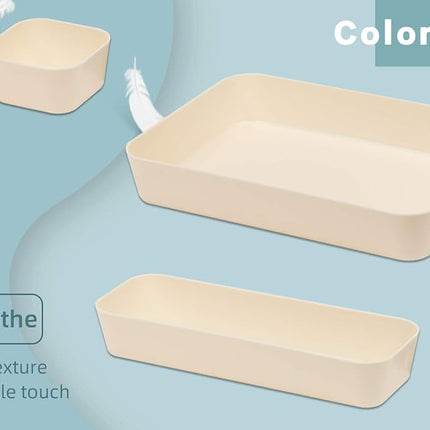 Backerysupply Set Of 12 Beige Color Plastic Desk Drawer Organizers For Makeup Bathroom Office Kitchen Vanity Drawer Storage Box Container