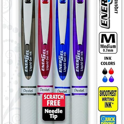 Pentel Energel Pearl Retractable Liquid Gel Pen .7Mm 4/Pkg-Black, Red, Blue & Violet Inks