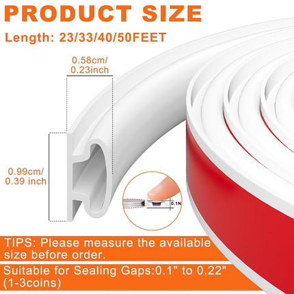 White Rubber Weather Stripping Door Seal Strip, D Shape Door Rubber Weather Seal Strip, SelfAdhesive Door Weatherstripping Soundproofing Door Sealing Strip for Windows (50 feet, White)