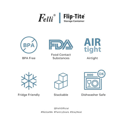 Felli Flip Tite Food Storage Container with Lid Airtight 4" Ring Seal Flip Top, Stackable Acrylic Canister Jar for Pantry Kitchen Counter, Snack Coffee Bean Granola Pet Treats Cracker Holder (1.3 qt)