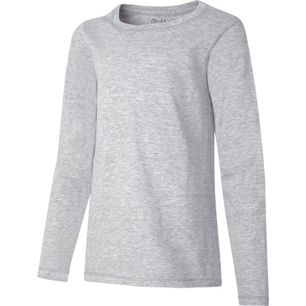 Hanes Girls` Long-Sleeve Crewneck T-Shirt, K123, XS, Light Steel