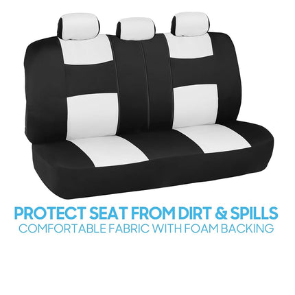 BDK PolyPro Car Seat Covers Full Set in White/Black – Front and Rear Split Bench Seat Protectors, Easy to Install, Interior Covers for Auto Truck Van SUV