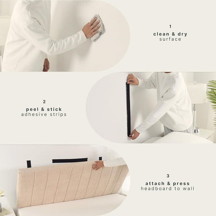 Upholstered Full Headboard - Easy Assemble Channel Stitched Headboard Full Size - Wall Mounted Headboards with 3D Soundproof Wall Panels Peel & Stick Floating Headboards, Beige