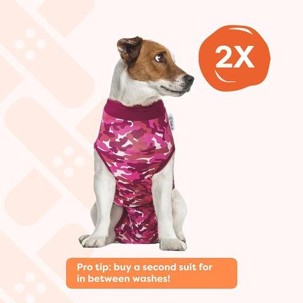 Suitical Recovery Suit Dog, Small Plus, Pink Camouflage
