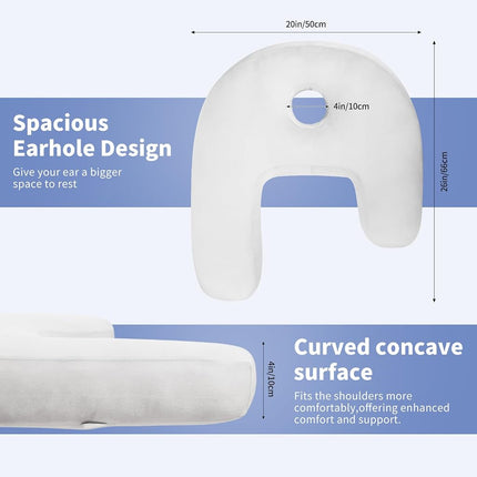Nockovi 4" Hole Piercing Pillow for Side Sleepers (Pillow with White Velvet Pillowcase, J-Shape)